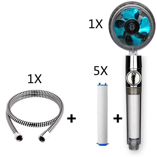 Turbo Douchekop met Propellertechnologie – Krachtige Hoge Druk Handdouche met Stopknop & Filter