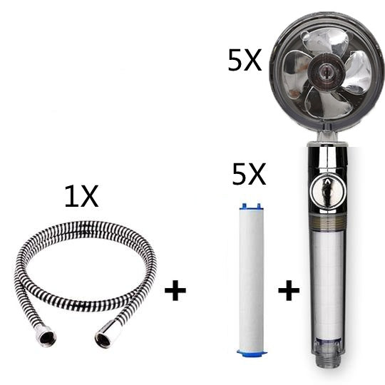 Turbo Douchekop met Propellertechnologie – Krachtige Hoge Druk Handdouche met Stopknop & Filter