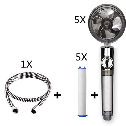 Turbo Douchekop met Propellertechnologie – Krachtige Hoge Druk Handdouche met Stopknop & Filter