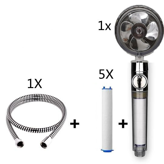 Turbo Douchekop met Propellertechnologie – Krachtige Hoge Druk Handdouche met Stopknop & Filter