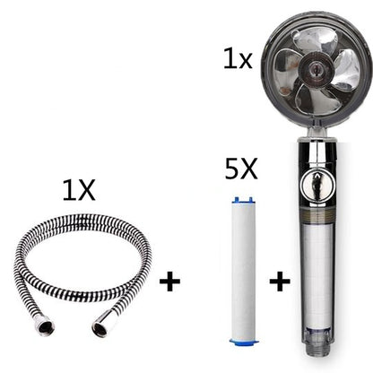 Turbo Douchekop met Propellertechnologie – Krachtige Hoge Druk Handdouche met Stopknop & Filter