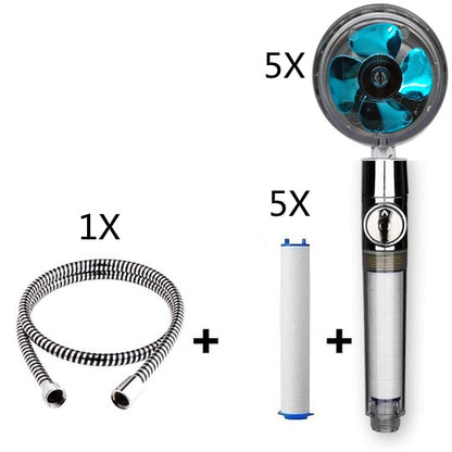 Turbo Douchekop met Propellertechnologie – Krachtige Hoge Druk Handdouche met Stopknop & Filter