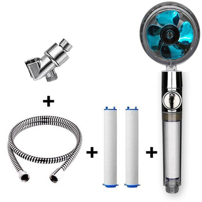 Turbo Douchekop met Propellertechnologie – Krachtige Hoge Druk Handdouche met Stopknop & Filter