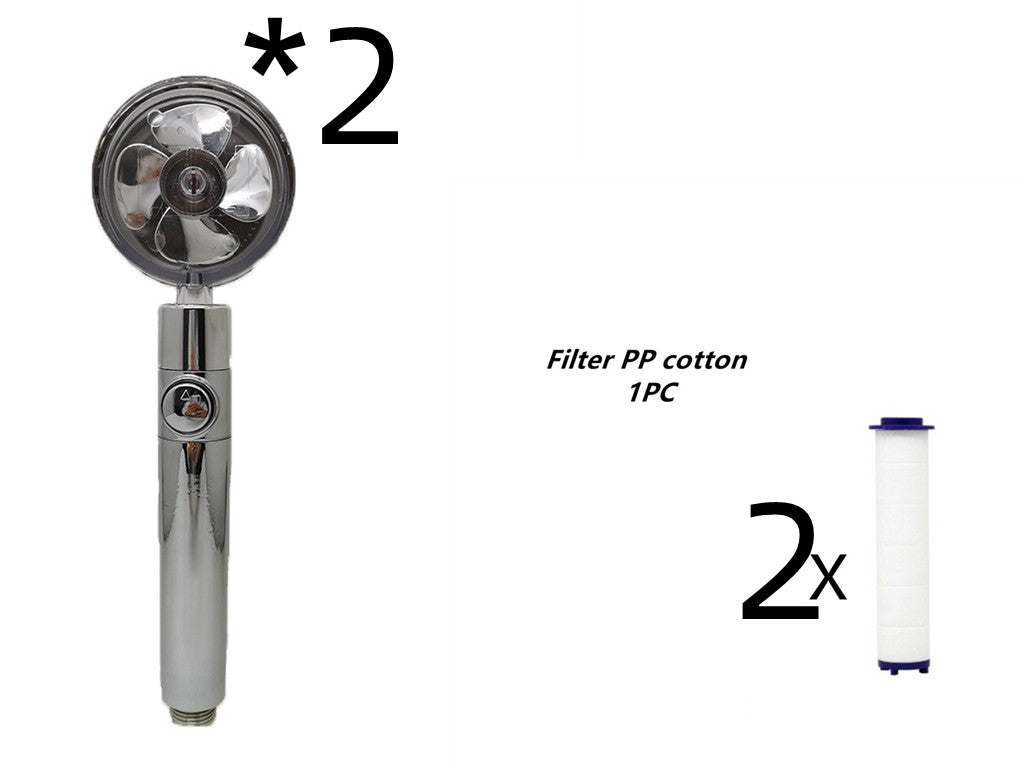 Turbo Douchekop met Propellertechnologie – Krachtige Hoge Druk Handdouche met Stopknop & Filter