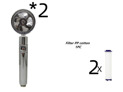 Turbo Douchekop met Propellertechnologie – Krachtige Hoge Druk Handdouche met Stopknop & Filter
