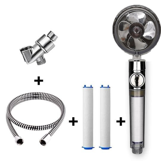 Turbo Douchekop met Propellertechnologie – Krachtige Hoge Druk Handdouche met Stopknop & Filter