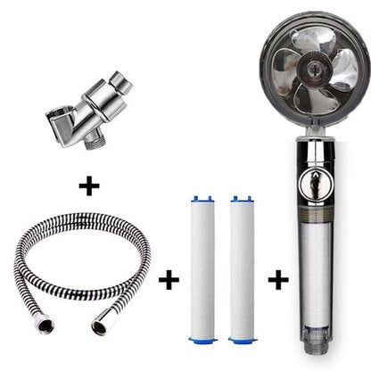 Turbo Douchekop met Propellertechnologie – Krachtige Hoge Druk Handdouche met Stopknop & Filter